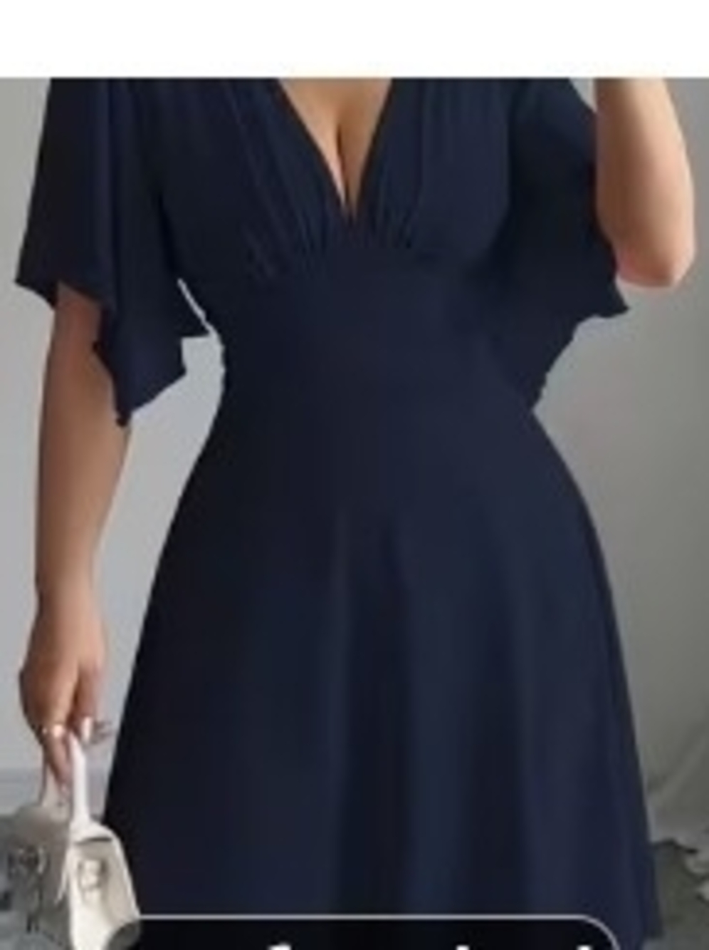 Plus size wrinkle free Navy Flutter Sleeve Dress